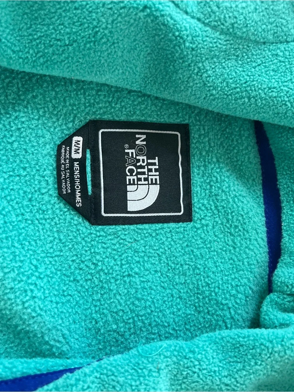 The North Face Men Denali Anorak Teal Blue Colorblock Hood Fleece Pullover MED